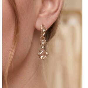 Vince Camuto Gold Tone Champagne Crystal Chain Link Drop Earrings Womens